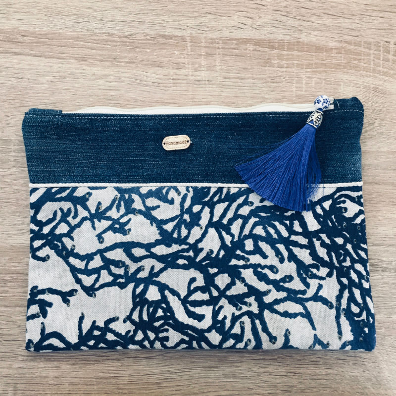 pochette tissu corail denim