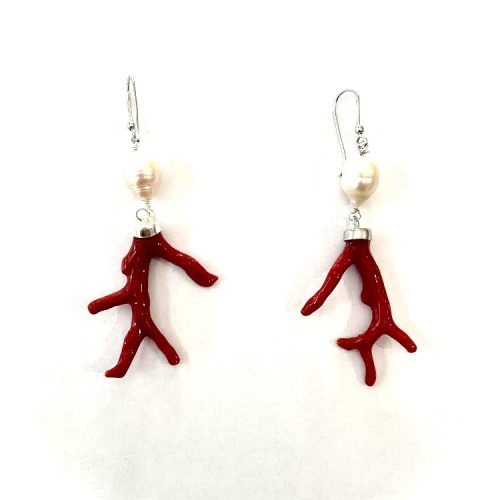 boucles oreilles branche corail suspendue