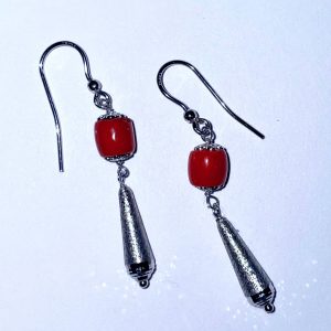 boucle oreille corail et goutte argent