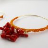Boucles d'oreilles créoles gold-filled et corail rouge, tressage file de jade orange