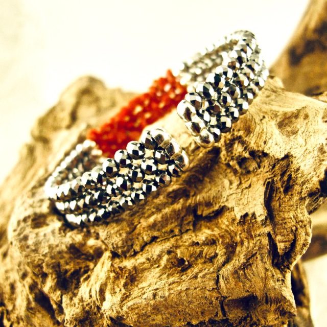 bracelet 3 rangs corail rouge et argent