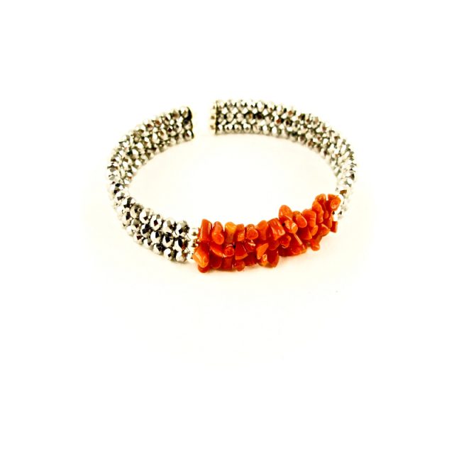 bracelet 3 rangs corail rouge et argent