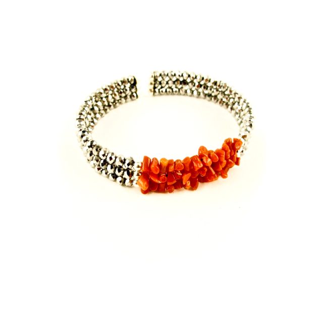 bracelet 3 rangs corail rouge et argent