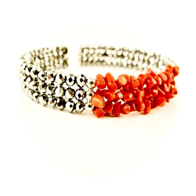 bracelet 3 rangs corail rouge et argent