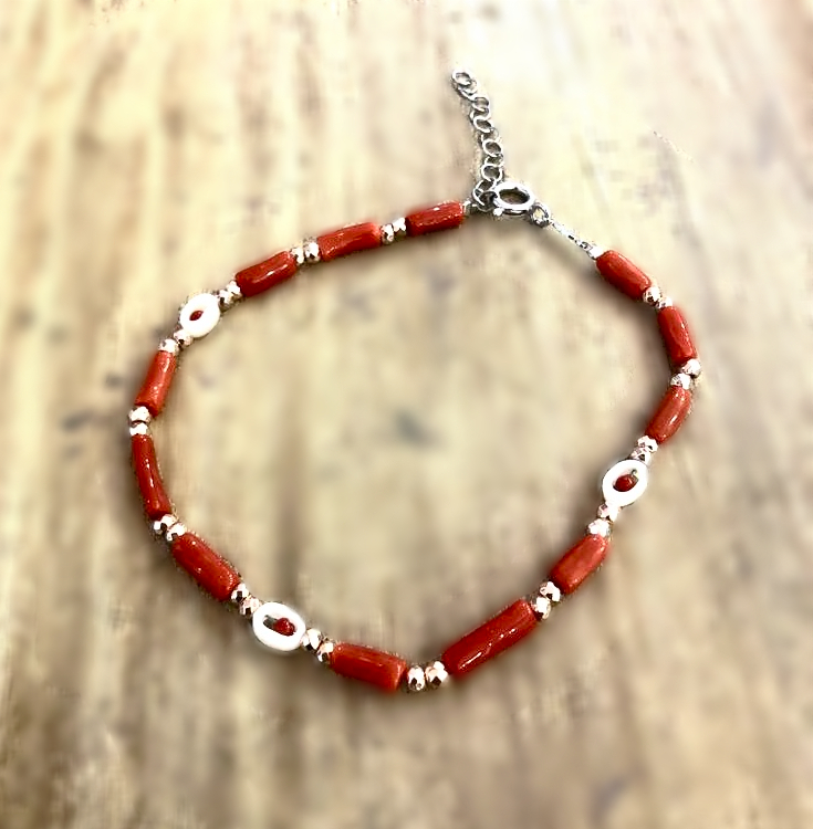 bracelet corail rouge et nacre