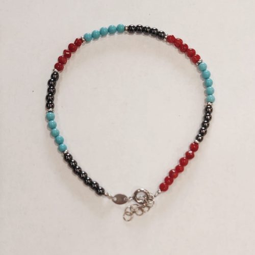 bracelet talisman corail rouge turquoise hematite