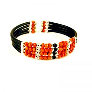 bracelet memoire 4 rangs corail rouge et onyx