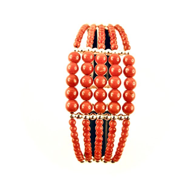 Bracelet manchette 5 rangs perles de corail rouge