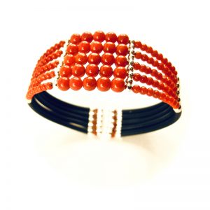 Bracelet manchette 5 rangs perles de corail rouge