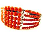 Bracelet manchette 5 rangs perles de corail rouge