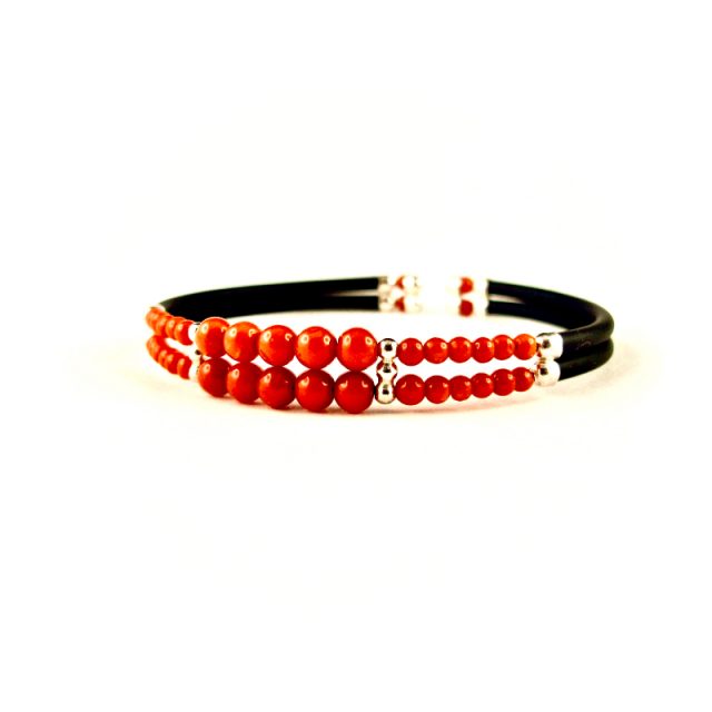bracelet double rang perles corail rouge
