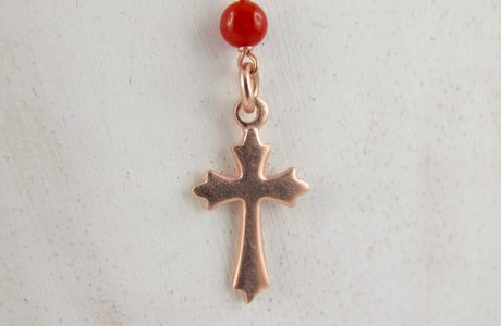 collier chapelet en corail rouge de Méditerranée et argent plaqué or rose
