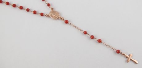 collier chapelet en corail rouge de Méditerranée et argent plaqué or rose