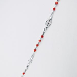 bracelet chapelet perles de corail rouge et argent massif