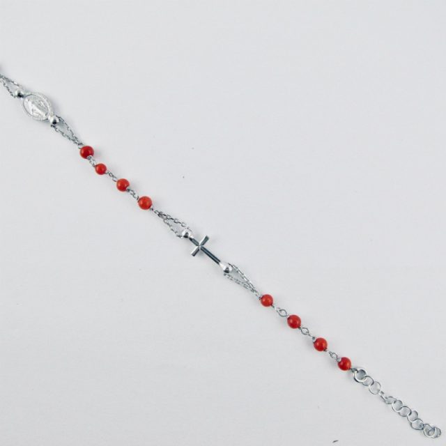 bracelet chapelet perles de corail rouge et argent massif