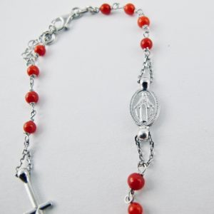 bracelet chapelet perles de corail rouge et argent massif