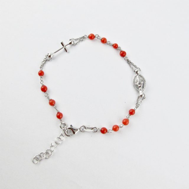 bracelet chapelet perles de corail rouge et argent massif