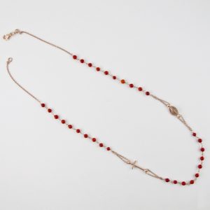 collier-rosaire corail rouge et argent plaqué or rose