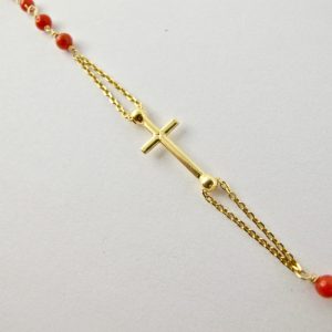 Collier rosaire en corail rouge de Bonifacio et argent plaqué or