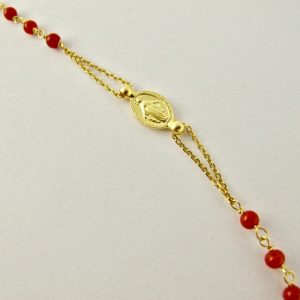 Collier rosaire en corail rouge de Bonifacio et argent plaqué or