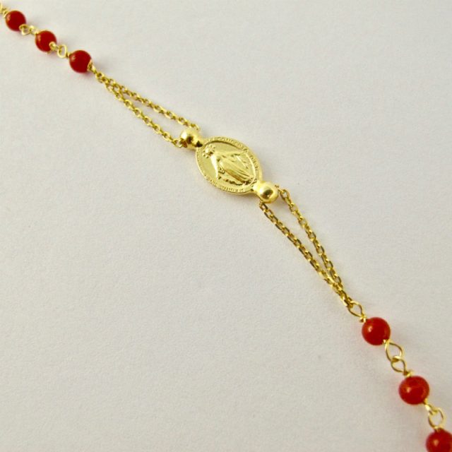 Collier rosaire en corail rouge de Bonifacio et argent plaqué or