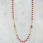 Collier rosaire en corail rouge de Bonifacio et argent plaqué or