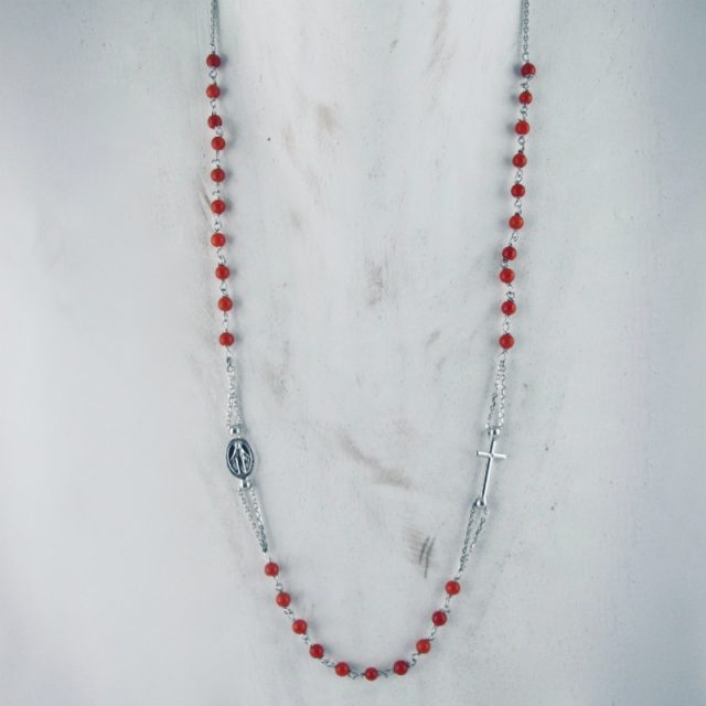 Collier rosaire en corail rouge de Bonifacio et argent