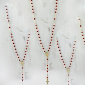 collier chapelet en corail rouge de Méditerranée et argent plaqué or jaune