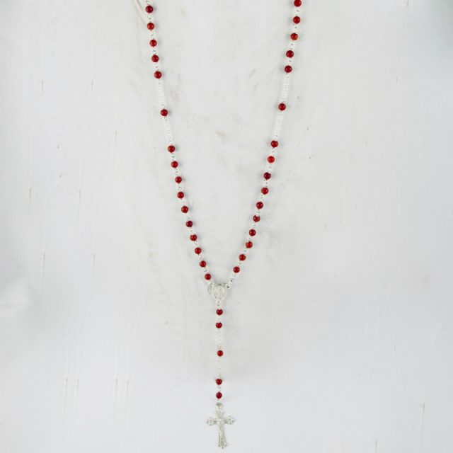 collier chapelet en corail rouge de Méditerranée et argent massif