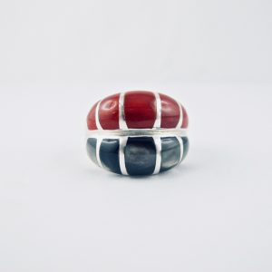 bague alliance duo corail rouge et nacre black lip, argent massif