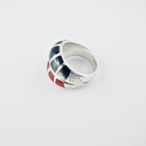 bague alliance duo corail rouge et nacre black lip, argent massif