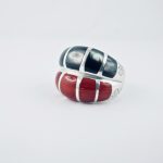 bague alliance duo corail rouge et nacre black lip, argent massif