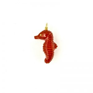 Pendentif hippocampe en corail rouge et or 750/1000e