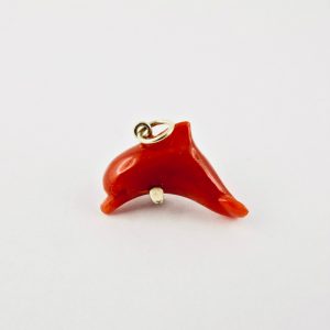 pendentif dauphin piccolo corail rouge et or