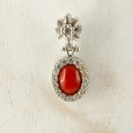 pendentif ovale en véritable corail rouge et argent 925/1000