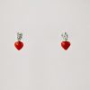 Boucles d'oreilles petit coeur en véritable corail rouge de Méditerranée, suspendu à une puce en argent 925/1000e 