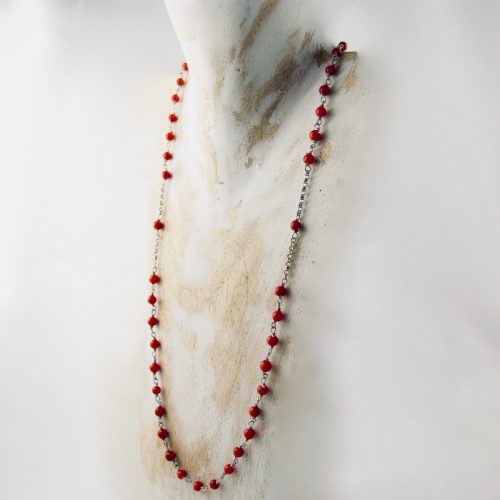 Collier perlina très fin et délicat composé de petites perles de corail rouge de Méditerranée de 3 mm et argent 925/1000