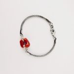  Bracelet semi-rigide en argent 925/100e, acier  et anneau de véritable corail rouge de Méditerranée