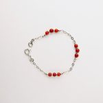  Bracelet de petites perles 3 mm  de véritable corail rouge de Méditerranée et chaine argent 925/1000e