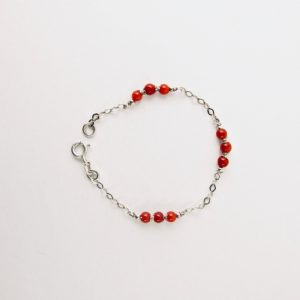  Bracelet de petites perles 3 mm  de véritable corail rouge de Méditerranée et chaine argent 925/1000e