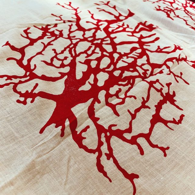 pareo coton motif corail rouge sur blanc