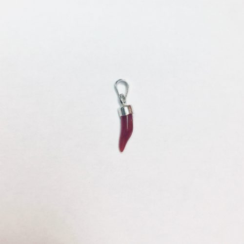 pendentif petite corne en véritable corail rouge de méditerranée, montage argent 925/1000